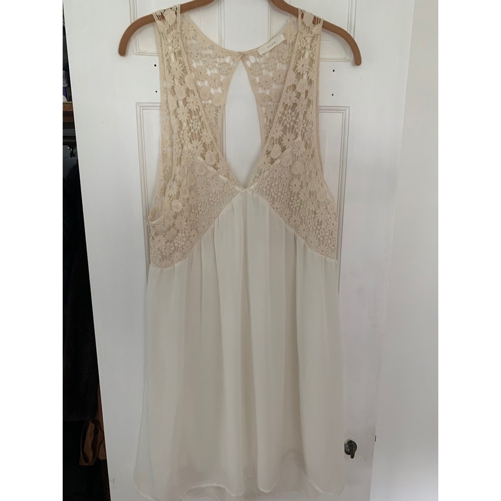 White dress with cream crochet detailing